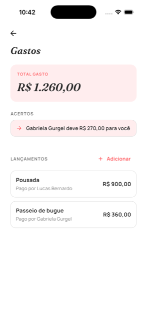 Tela de divisão de gastos do Wayvi mostrando quem deve pra quem