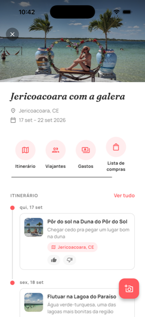 Roteiro colaborativo de uma viagem pra Jericoacoara no app Wayvi