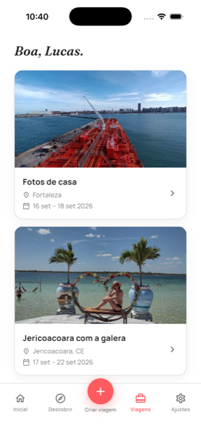 Lista de viagens salvas no app Wayvi